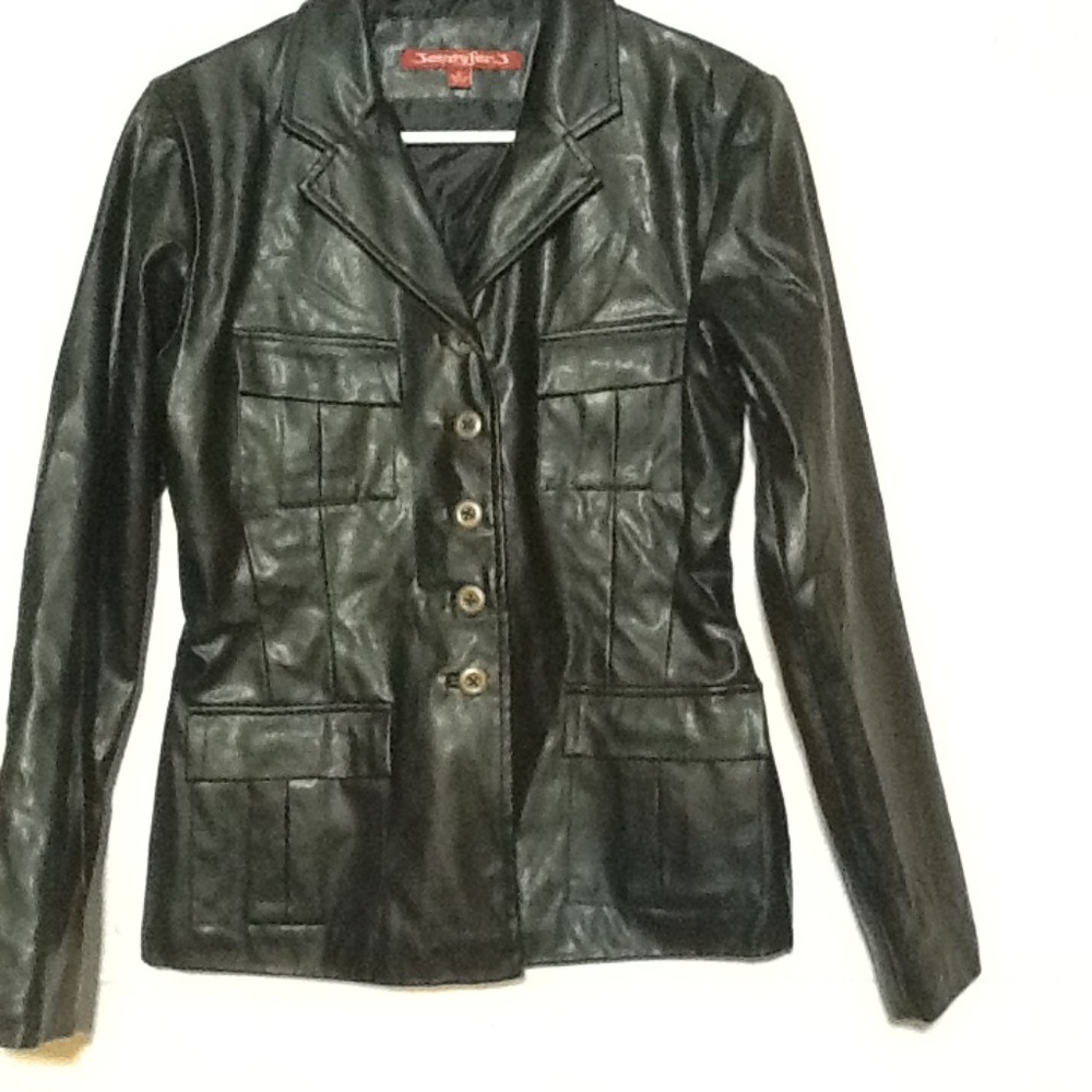 Vintage Black Vegan Leather 4 Pocket Blazer Jacket Sz Medium